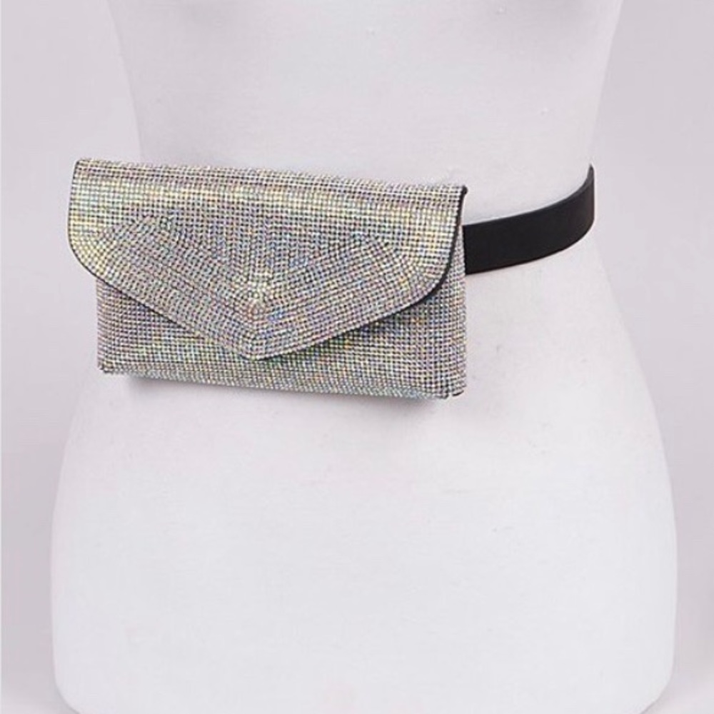 💥HP Shiny CRYSTAL EMBELLISHED CLUTCH PURSE BELT - Picture 2 of 7